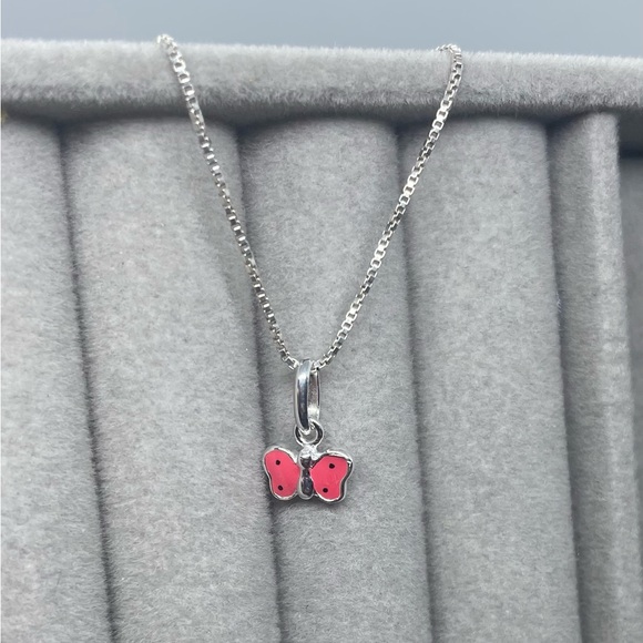 Sterling silver pink enamel butterfly necklace - Picture 3 of 7